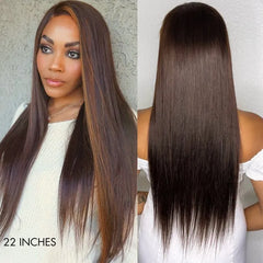 Honey Blonde Highlight Silky Straight Glueless 5x5 Closure Lace Wig 100% Human Hair - US Only