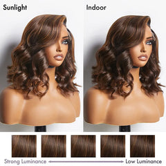 Ombre Brown Loose Wave Minimalist HD Lace Glueless C Part Short Wig 100% Human Hair - US ONLY