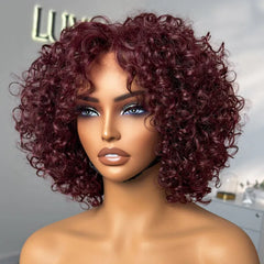 Trendy Burgundy Curly Bob Glueless Minimalist HD Lace T Part 99J Hair Color Wig 100% Human Hair - US Only