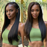 PreMax Wigs | 200% Density Natural Black Left Side Braids Straight 13x4 Frontal HD Lace Long Wig - US Only