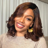 Ombre Brown Loose Wave Minimalist HD Lace Glueless C Part Short Wig 100% Human Hair - US ONLY