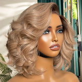 Ombre Ash Blonde Layered Bob Blowout Style Minimalist HD Pre-Cut Lace Glueless Short Wig - US Only
