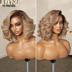 Ombre Ash Blonde Layered Bob Blowout Style Minimalist HD Pre-Cut Lace Glueless Short Wig - US Only