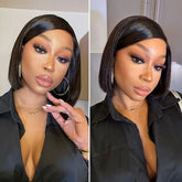 Swoop Bangs Breathable Cap Deep Left C Part Silky Straight Glueless 5x5 Closure Lace Bob Wig