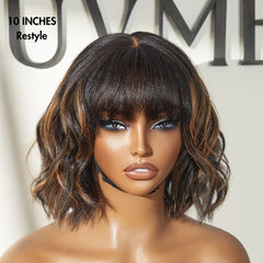 Put On and Go Ash Blonde Highlight / Brown Highlight / Natural Black Layered Cut Yaki Straight Minimalist Lace Bob Wig