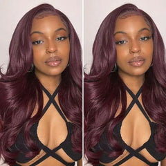 Chic Burgundy 99J Layered Cut Loose Body Wave Glueless 5x5 Closure Lace Wig Pre-Cut Lace - US Only
