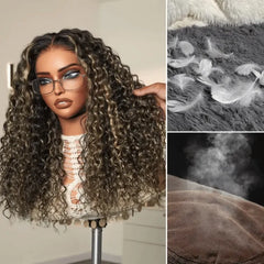 AiryFit™ Scalp Care Wigs - Blonde Highlight Water Wave Snugfit Glueless 5x5 Closure Lace Long Curly Wig Pre-Cut Lace - US Only
