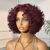 Trendy Burgundy Curly Bob Glueless Minimalist HD Lace T Part 99J Hair Color Wig 100% Human Hair - US Only