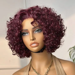 Trendy Burgundy Curly Bob Glueless Minimalist HD Lace T Part 99J Hair Color Wig 100% Human Hair - US Only