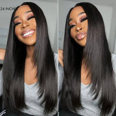 Black 180% Density Layered Cut Glueless 5x5 Closure Lace Wig Pre-Plucked Hairline - US Only