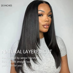 Black 180% Density Layered Cut Glueless 5x5 Closure Lace Wig Pre-Plucked Hairline - US Only