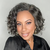 Elegant Salt & Pepper Grey Wig Loose Body Wave Glueless Minimalist Lace Short Wig Pre-Cut Lace