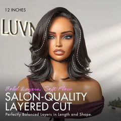 Natural Look Yaki Texture Layered Bangs Bob Wig Glueless Minimalist HD Lace Human Hair Wig Pre-Cut Lace