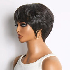 Throw On & Go Natural Black Pixie Cut with Bangs Glueless Minimalist Lace Wig