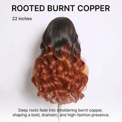 Ombre Reddish Brown Loose Wave Glueless 5x5 Closure Lace Wig with Bangs Pre-Cut Lace