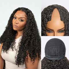 True Scalp Burmese Curly V Part Glueless Human Hair Wig Flexi-Fit Drawstring