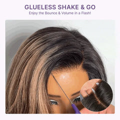 Caramel Brown Highlight Layered Haircut Wavy Glueless HD Minimalist Lace Wig Pre-Cut