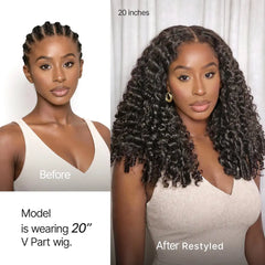 True Scalp V Part 180% Density Burmese Curly Finger Coil Ends Glueless Human Hair Wig with Flexi-Fit Drawstring
