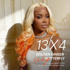 613 Blonde to Ginger Ombre Body Wave Glueless Ear-to-ear 13x4 HD Lace Front Wig Pre-Cut Lace Flexi-Fit Drawstring Cap