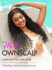 OwnScalp™ Light Weight Flexi-Fit Invisi Drawstring Cap Full Lace Knotless Boho Curls Braided Long Wig Super Natural Scalp Pre-Cut Lace