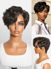 Beginner Friendly Natural Black Lightweight Roll Curl Glueless Minimalist HD Lace Short Pixie Cut Wig Pre Cut Lace