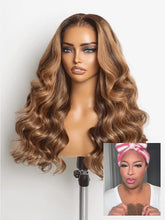 Sun-Kissed Warm Tone Brown with Blonde Highlights 180% Density Loose Wave Glueless 5x5 Closure Lace Wig Pre-Cut Lace