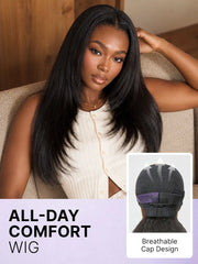 180% Density Light Kinky Straight Butterfly Cut Layered Glueless 7x6 Closure HD Lace Wig Pre-Cut Lace