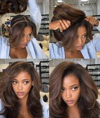 Luvme Chestnut Brown With Honey Blonde Highlights Yaki Body Wave Layer Cut half Wig