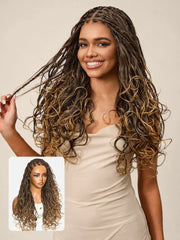 OwnScalp™Ombre Honey Blonde French Curl Knotless Boho Braids HD Full Lace Long Wig Flexi Fit Invisi Drawstring Cap - US Only