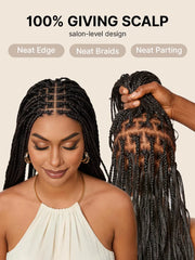 OwnScalp™ French Curl Knotless Boho Braids HD Full Lace Long Wig Flexi Fit Invisi Drawstring Cap - US Only