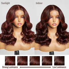 Copper Red Highlight Loose Wave 5x5 Closure Lace Glueless Mid Part Long Wig 100% Human Hair