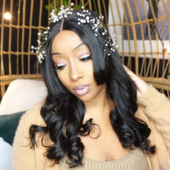 Natural Black Loose Wave Minimalist HD Lace Glueless Long Wig with Bangs - US Only