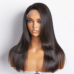Layered Bangs Silky Straight Glueless 5x5 Closure HD Lace Wig