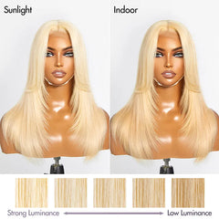 613 Blonde Curtain Bangs Layered Cut Glueless 5x5 Closure HD Lace Wig