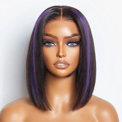 Purple Highlights Glueless 5x5 Closure HD Lace Bob Wig | Large & Small Cap Size