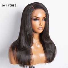 Layered Bangs Silky Straight Glueless 5x5 Closure HD Lace Wig