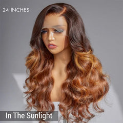 Amanda Honey Brown Highlight Glueless 13x4 Frontal Lace Side Part Long Wig | Large & Small Cap Size