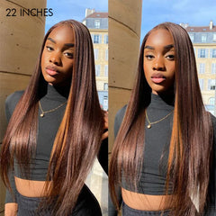 Honey Blonde Highlight Silky Straight Glueless 5x5 Closure Lace Wig 100% Human Hair - US Only