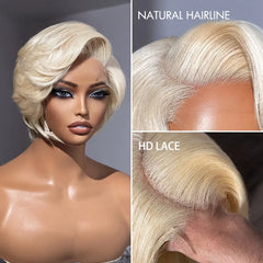 613 Blonde Pixie Cut Wig Glueless Minimalist HD Lace C Part Short Wig 100% Human Hair Pre-Cut Lace - LUVME GLUELESS™