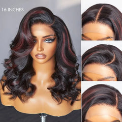 Dark Red Highlights C Part Loose Wave Glueless 5x5 Closure Lace Wig Ready to Go - US Only