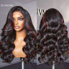 Dark Red Highlights C Part Loose Wave Glueless 5x5 Closure Lace Wig Ready to Go - US Only