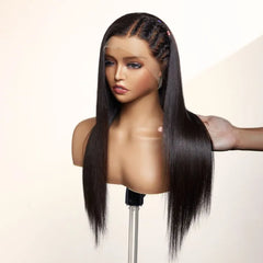 PreMax Wigs | 200% Density Natural Black Left Side Braids Straight 13x4 Frontal HD Lace Long Wig  - US Only