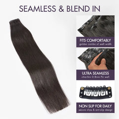 Ultra Natural Seamless Yaki Straight Clip in Extensions Real Human Hair Pieces 135g 9pcs / 7pcs with Free Gift - Limited Offer