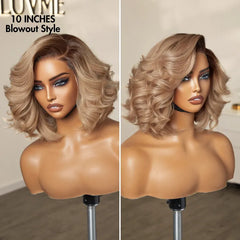 Ombre Ash Blonde Layered Bob Blowout Style Minimalist HD Pre-Cut Lace Glueless Short Wig  - US Only