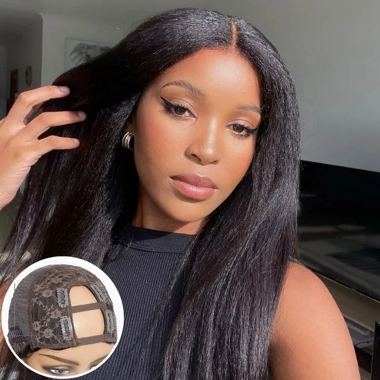 Kinky Straight U Part Quick & Easy Affordable 100% Human Hair Wig