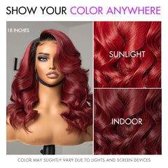 Gorgeous Loose Body Wave Red Hair Wig with Dark Roots Ear-to-Ear 13x4 Frontal Lace Wig