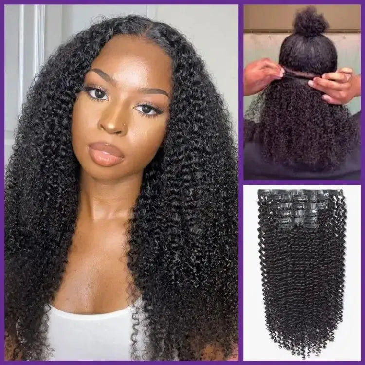 Kinky Curly Seamless Clip in Extensions Real Human Hair Pieces 135g 9pcs / 7pcs with Free Gift