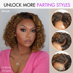 Warm Caramel Brown / Natural Black Deep Curly Glueless 5x5 Closure Pre-Cut Lace Wig