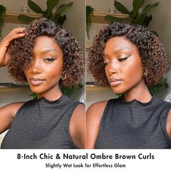Soft-Shine Mocha Mousse Ombre - Fluffy Kinky Curl Glueless Minimalist HD Lace Wig Ready to Go