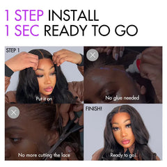 Put On and Go Brown Highlight Yaki Bob with Bangs Glueless Minimalist Lace Wig Breathable Cap